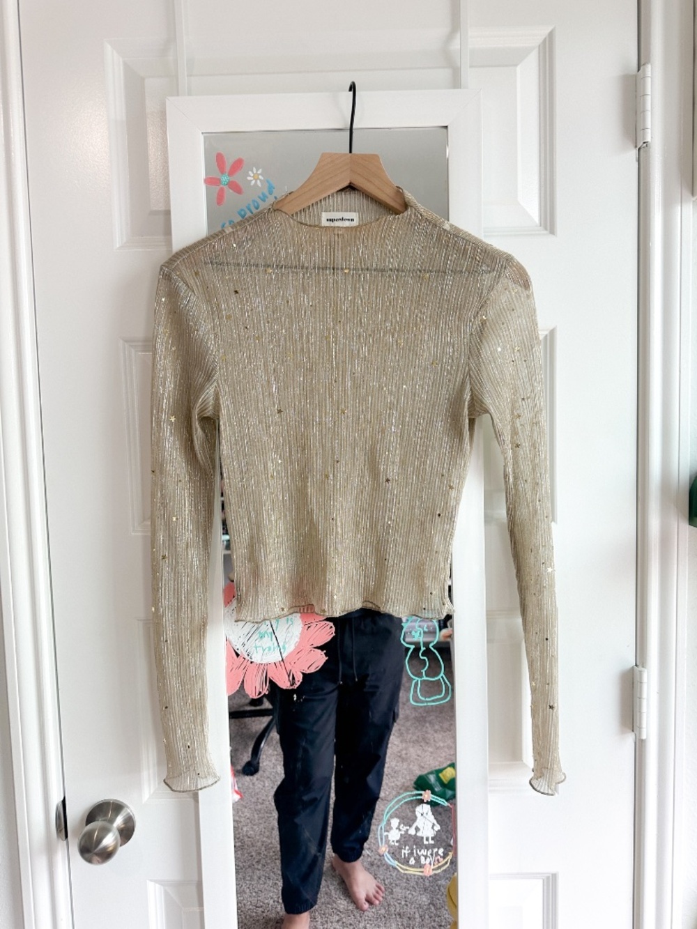 Superdown (Revolve) Sheer Metallic Star Top size XS